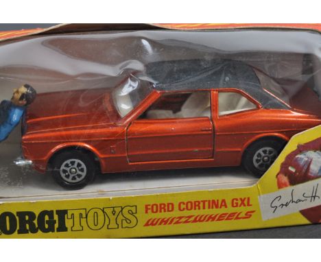 A rare original vintage Corgi Whizzwheels Promotional diecast model No. 313 Ford Cortina GXL ' Graham Hill ' Whizzwheels. Wit