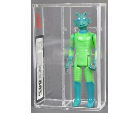 An original vintage Palitoy / Kenner made Star Wars action figure ' Greedo '. 1978 Hong Kong COO. UKG Graded to 80% (F80, P85