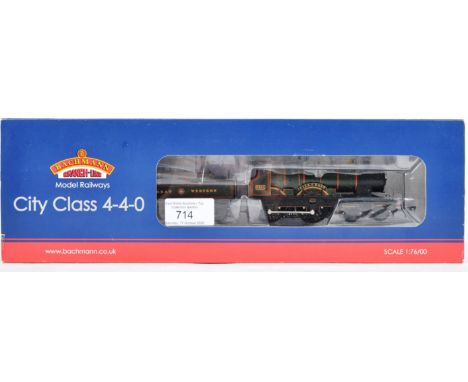 A Bachmann made Branch Line 00 gauge model railway trainset locomotive engine City Class 4-4-0. Great Western Railway Garter 