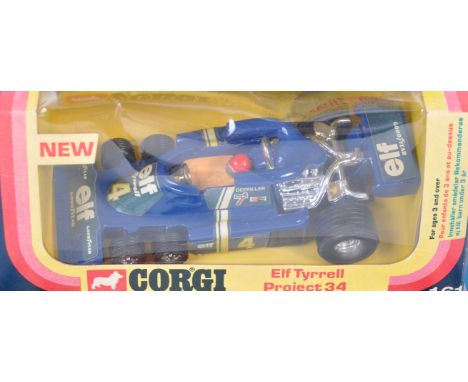 A collection of three original vintage Corgi Toys made boxed diecast models comprising: 161 Elf Tyrrell Project 34, Whizzwhee