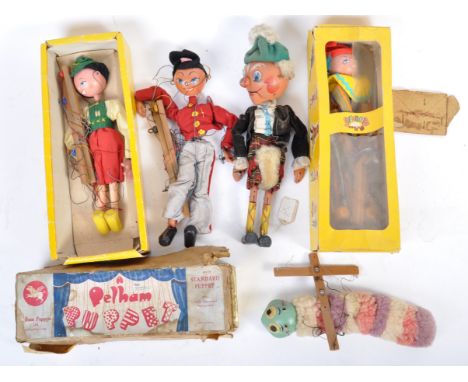 A Charming collection of original vintage Pelham Puppets vintage puppet marionette toys to include SS6 Clown in original box,