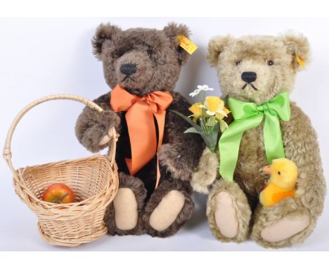 A pair of original German Steiff made soft toy teddy bears from the limited edition ' Four Seasons ' collection. Comprising o