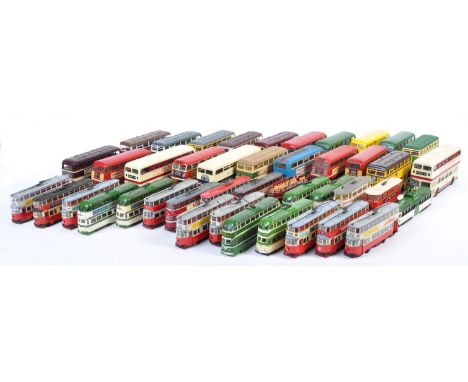 A large collection of original Corgi and Solido diecast model trams, buses and coaches to include 1/76 scale 00 gauge Corgi m