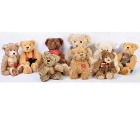 A collection of x9 assorted small and miniature Hermann made soft toy teddy bears. The collection to include:- Leopold 140/50