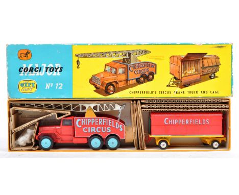 A rare original vintage Corgi Major Toys made boxed diecast model ' Gift Set 12 ' Chipperfield's Circus Crane Truck And Cage 