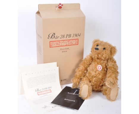 A rare and original Steiff soft toy teddy bear 404115 ' Bar 28 PB 1904 ' with box and certificate. The limited edition bear w
