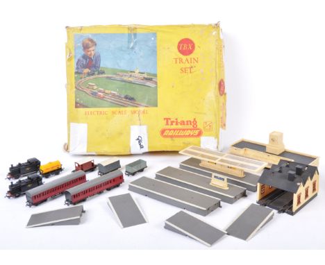 A collection of original vintage Triang / Tri-ang Railways made TT gauge model railway train set items comprising a boxed TBX