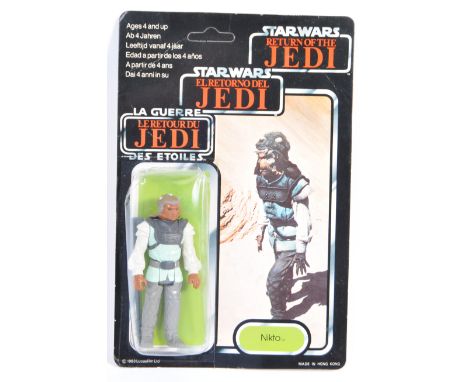 An original vintage 1983 Palitoy made Star Wars MOC carded action figure ' Nikto '. 79 back Return Of The Jedi tri-logo card.