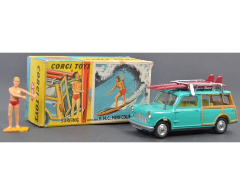 An original vintage Corgi Toys made boxed diecast model No. 485 ' Surfing With The BMC Mini Countryman '. 100% complete, incl