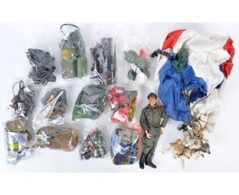 A large collection of original vintage Palitoy made Action Man accessories, uniforms and figures. Includes; x1 painted head v