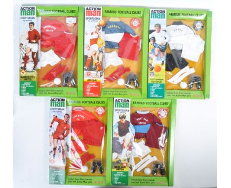 A collection of x5 Hasbro made Action Man 40th Anniversary uniform sets - all for the ' Sportsman ' figures (Footballers). In