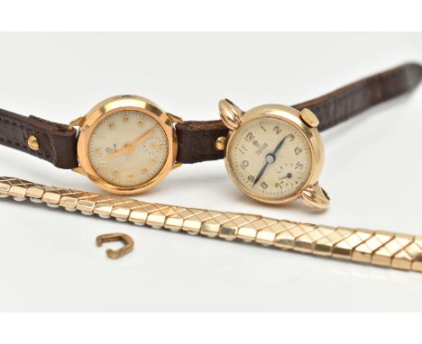 TWO LADYS 'TUDOR' WRISTWATCHES, the first manual wind (missing crown), round white dial signed 'Tudor', Arabic numerals, subs