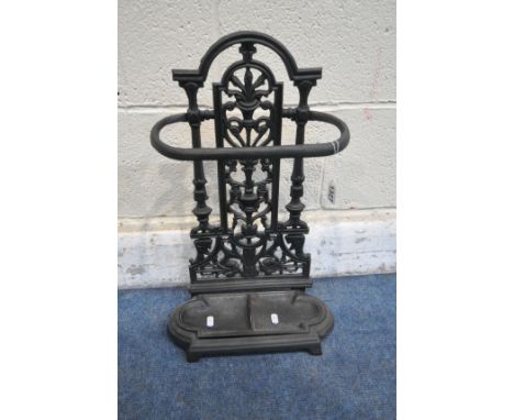 A REPRODUCTION CAST IRON STICK/UMBRELLA STAND, width 30cm x depth 13cm x height 53cm (condition report: general signs of usag