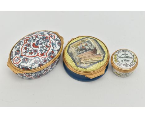 THREE HALCYON DAYS ENAMEL POTS, to include a first birthday HRH Prince Wiliam of Wales 21st June 1983,