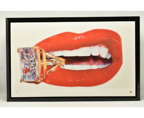 RORY HANCOCK (BRITISH 1987) 'ROCK CANDY', a signed limited edition print on canvas of a diamond ring in a mouth, 4/95 with ce