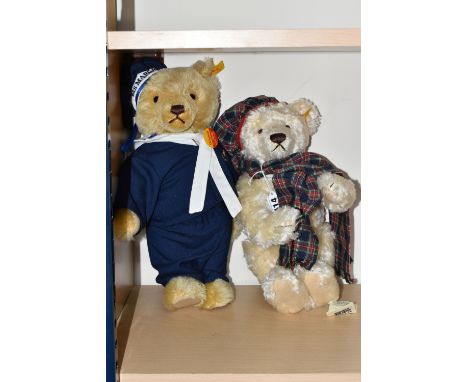 TWO UNBOXED MODERN STEIFF TEDDY BEARS,  'Winter Bear' No.654459, cream plush mohair wearing tartan scarf and tam o'shanter, h