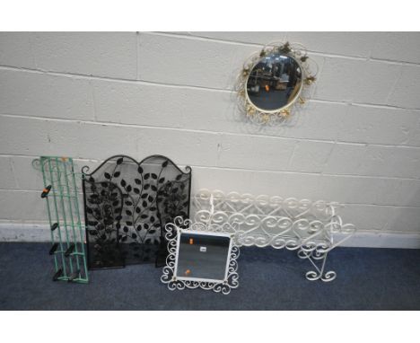 A SELECTION OF METAL OCCASIONAL FURNITURE, to include a white painted planter stand with glass insert, length 93cm x depth 22