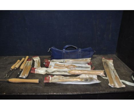 A BAG CONTAINING THIRTEEN ROBERT SORBY WOOD TURNING CHISELS including a Master sander, a partial Spirally system, a Hollow ma