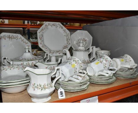 A JOHNSON BROTHERS 'ETERNAL BEAU' PATTERN DINNER SET, comprising a meat plate, three serving dishes, a covered tureen (chippe