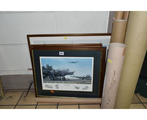 ELEVEN RAF AVIATION THEMED PRINTS, comprising five framed prints Keith Woodcock 'Halifaxes' and 'Lancasters', Robert Taylor '