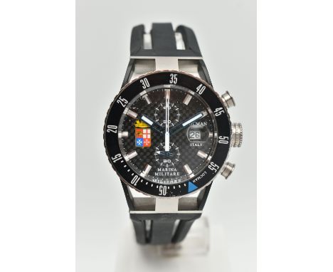 A 'LOCMAN' WRISTWATCH, quartz movement, round black dial signed 'Locman' Italy Marina Militare, baton markers, date aperture 