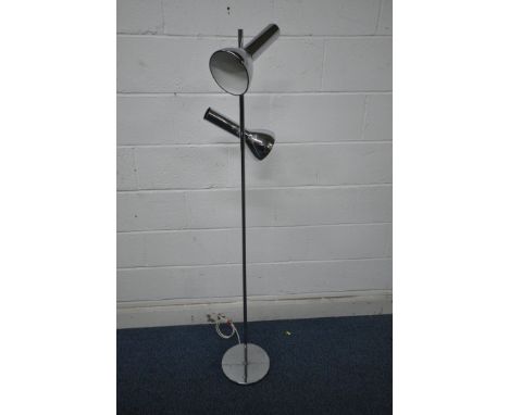 A MID CENTURY CHROME VESPA TWIN BRANCH STANDARD LAMP, height 160cm (condition report: wear to shades, other imperfections)