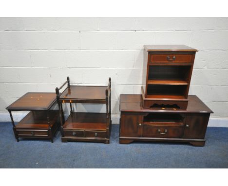 A SELECTION OF MAHOGANY OCCASIONAL FURNITURE, to include a tv stand with two doors and a single drawer, length 104cm x depth 