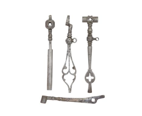 Four German Combined Wheel-Lock Spanner And TurnscrewsAll 17th CenturyEach of iron, the first with baluster stem of tapering 