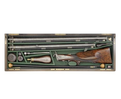 A Fine Cased Austrian 15-Bore Percussion Over-And-Under Sporting Gun With Interchargeable .650 (18-Bore) Rifled BarrelsBy Mat