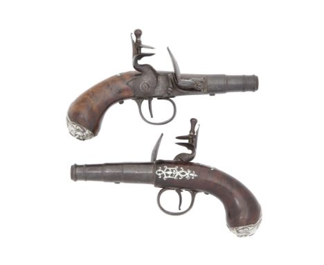 A Rare Pair Of 54-Bore Flintlock Silver-Mounted Pocket Pistols By Joseph Clarkson, London, Circa 1730With turn-off cannon bar