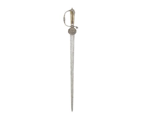 An English Silver-Hilted Hunting SwordLondon Silver Hallmarks For 1746, Indistinct Maker's MarkWith tapering fullered blade (