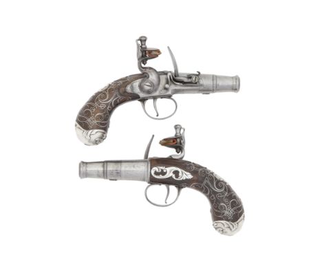 A Fine Pair Of 42-Bore Flintlock Turn-Off Pocket PistolsBy H. Delany, London, Circa 1730With two-stage cannon barrels, the br