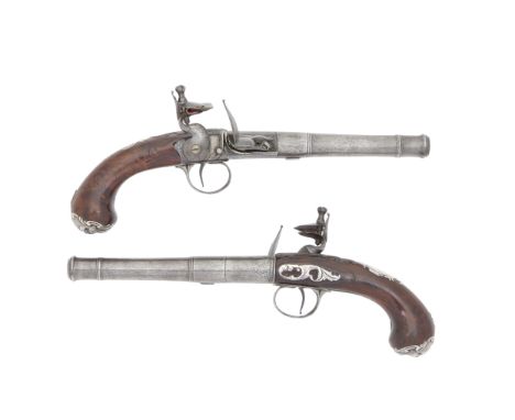 A Pair Of 22-Bore Flintlock Silver-Mounted Turn-Off PistolsBy H. Delany, London, Circa 1740With cannon barrels numbered '1' a