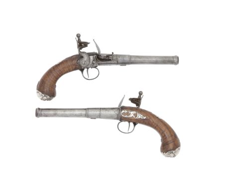 A Pair Of 20-Bore Flintlock Silver-Mounted Turn-Off PistolsBy J. Smith, London, Mid-18th CenturyWith two-stage cannon barrels