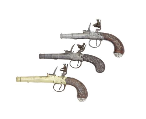 A 60-Bore Flintlock Box-Lock Pocket Pistol, Another Of 50-Bore, And Another Of 40-Bore By First By Clarkson, London, The Seco