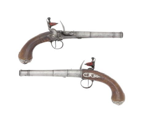 A Pair Of 22-Bore Flintlock Silver-Mounted Turn-Off PistolsBy Geo.r Jones, London, Mid-18th CenturyWith cannon barrels, breec