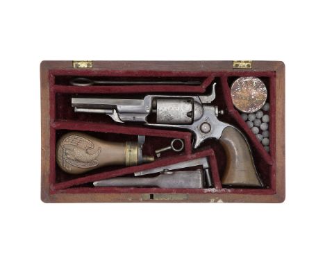 A Cased Colt-Root 1855 Model (2) Percussion Side-Hammer Pocket RevolverNo. 22285 For 1860The barrel with remains of pointing 