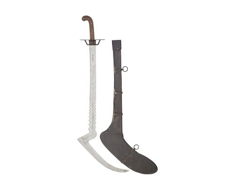A Highly Unusual Eastern Sword19th CenturyWith bright double-edged blade with shallow central fuller over most of its length 
