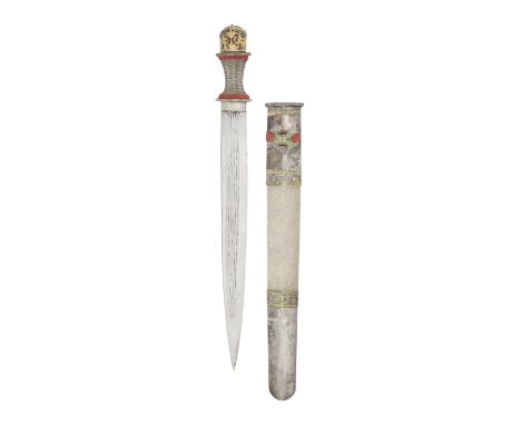 A Nepalese Dagger With Parcel-Gilt Silver Mounts19th CenturyWith single-edged sharply pointed blade cut with slender convergi