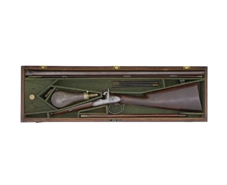 A Cased 15-Bore Percussion D.B. Sporting GunBy Stevens, London, The Lock Signed D. Nixon, NO. 606, Early 19th CenturyRebuilt 