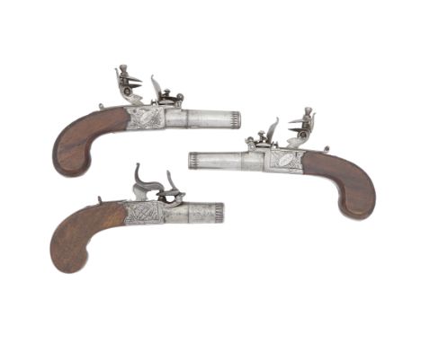 A Pair Of 54-Bore Flintlock Box-Lock Pocket Pistols, And A 50-Bore Percussion Box-Lock Pocket Pistol For 'Top-Hat' Percussion