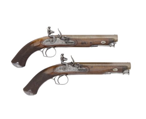 A Pair Of Flintlock Officer's Pistols Of Carbine BoreSigned Prosser, Charing Cross, London, Circa 1820With rebrowned twist oc