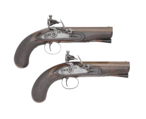 A Pair Of 28-Bore Flintlock Travelling PistolsSigned Twigg, London, Early 19th CenturyWith rebrowned octagonal sighted barrel