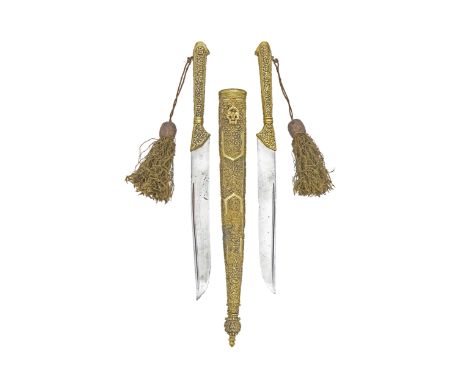 An Ottoman Or Balkan Silver-Gilt Travelling Cutlery Set Early 19th CenturyComprising two knives, each with single-edged blade