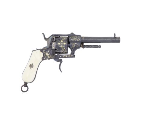 A Spanish 54-Bore Pin-Fire Double-Action Six-Shot Revolver By Paulino Aretio, Eibar, Mid-19th CenturyWith reblued sighted bar