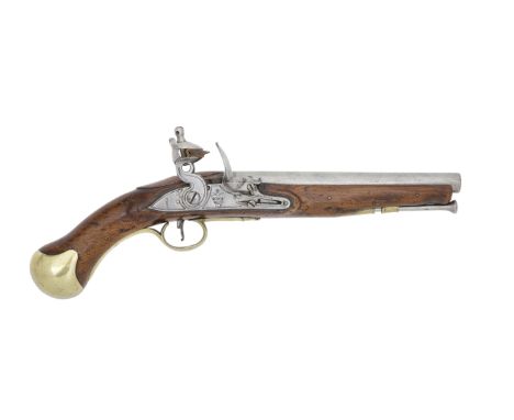 A 25-Bore Flintlock Arsenal Shortened Long Sea Service PistolLate 18th CenturyWith plain barrel and tang, border engraved fla