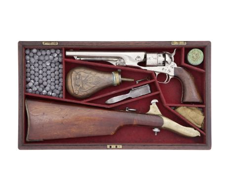 A Cased Colt 1860 Model Army Percussion RevolverNo. 13086 For 1861The barrel with New-York address, rebated cylinder original