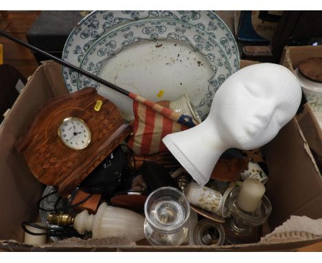 Box of Misc - Mantel Clock etc 