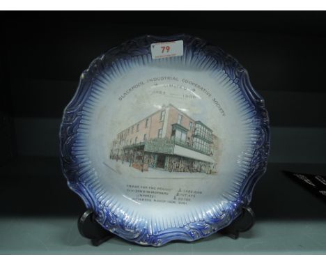 A ceramic plate by CWS Longton for Blackpool Co Op dated 1906