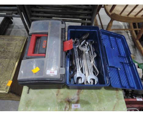 Two tool boxes, spanners and drill bits